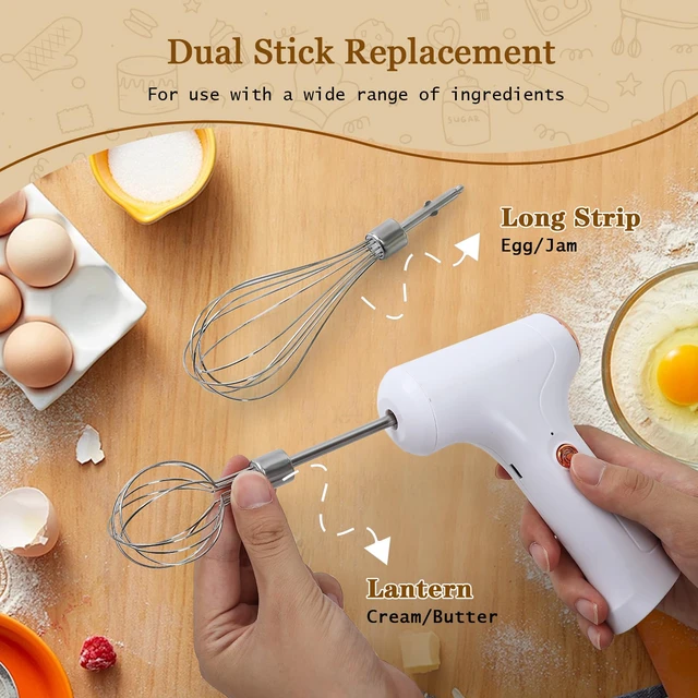 Alt view image 3 of 6 - Cordless Hand Mixer, Handheld Electric Whisk with 3 Speed Modes, Hand Held Egg Beater with 2 Detachable Stir Whisks (White)