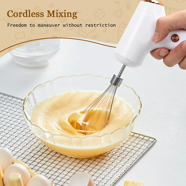Alt view image 5 of 6 - Cordless Hand Mixer, Handheld Electric Whisk with 3 Speed Modes, Hand Held Egg Beater with 2 Detachable Stir Whisks (White)