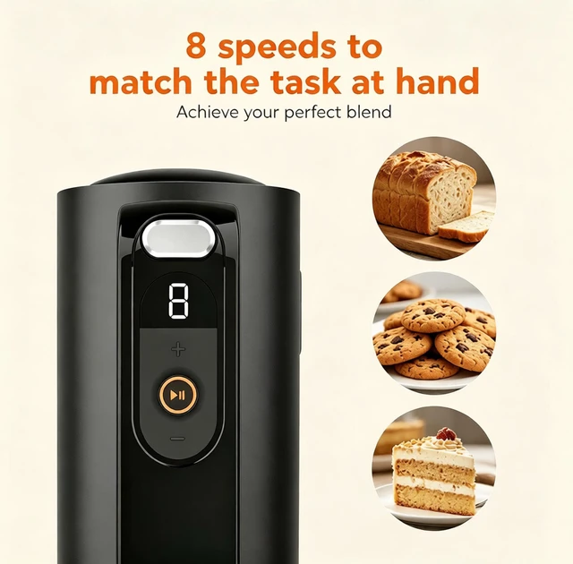 Alt view image 6 of 7 - Cordless Hand Mixer Electric,Removable battery,8-Speed,LED Digital Display