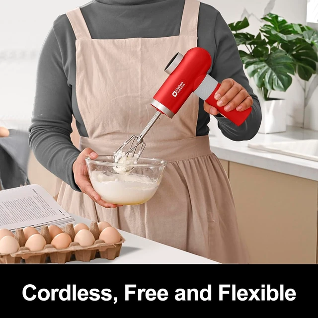 Alt view image 2 of 6 - Kitchen in the box Cordless Rechargeable Hand Mixer for Kitchen, Portable Handheld Electric Mixer with Beaters, Whisks, 6-Speed Digital Display, Charging Base and USB-C Charge Cable (Cherry Red)