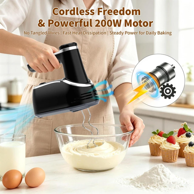 Alt view image 2 of 7 - binROC Cordless Hand Mixer Electric, 12-Speed with Storage Case, Black