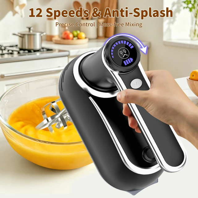 Alt view image 3 of 7 - binROC Cordless Hand Mixer Electric, 12-Speed with Storage Case, Black
