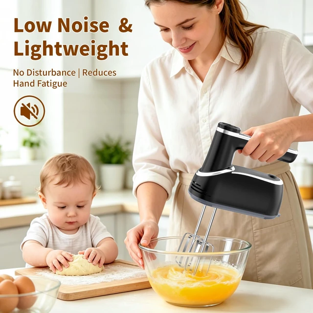 Alt view image 5 of 7 - binROC Cordless Hand Mixer Electric, 12-Speed with Storage Case, Black