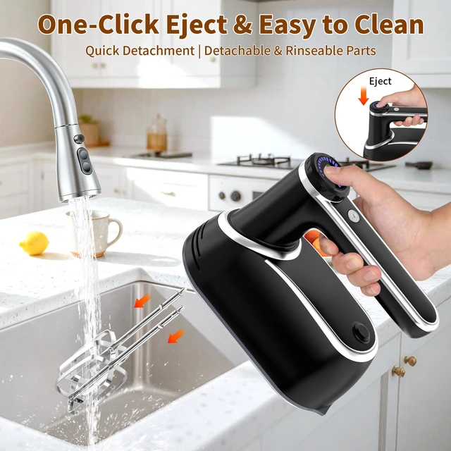Alt view image 6 of 7 - binROC Cordless Hand Mixer Electric, 12-Speed with Storage Case, Black