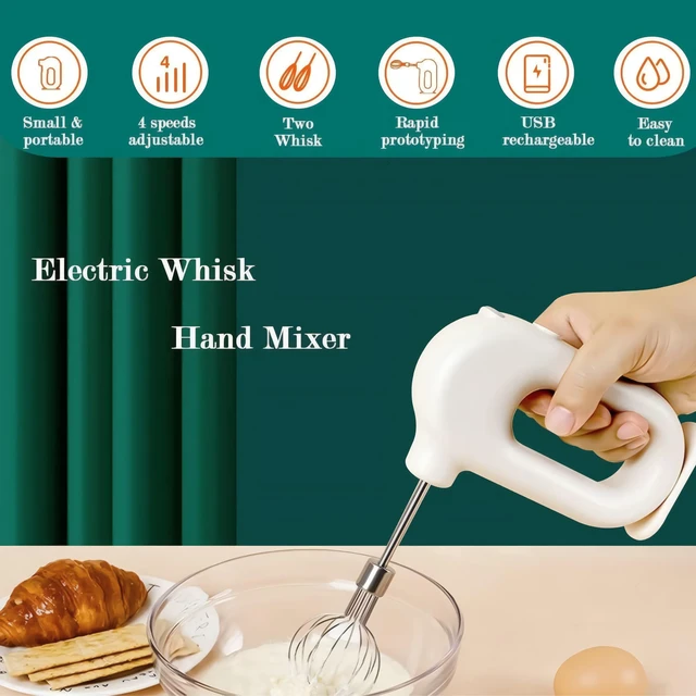 Alt view image 3 of 6 - Colorful Mini Cordless Hand Mixer, Self-Standing USB Rechargeable Handheld Egg Beater with 4 Speeds & 2 Whisks, Lightweight Portable Electric Whisk for Kitchen Baking and Cooking(Pink)