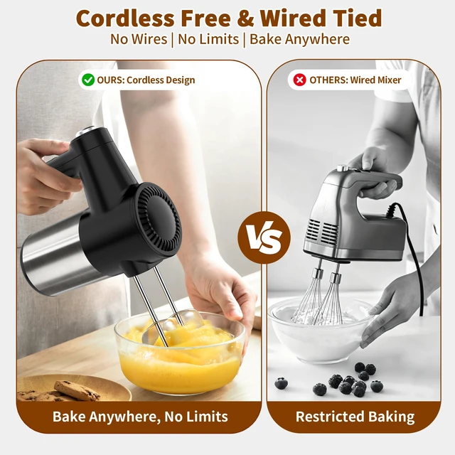 Alt view image 2 of 7 - binROC Cordless Electric Hand Mixer, 7-Speed with Storage Base, Black