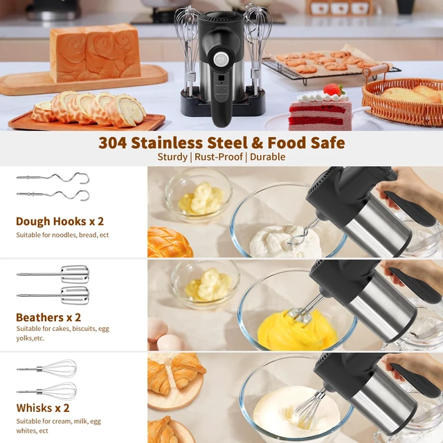 Alt view image 3 of 7 - binROC Cordless Electric Hand Mixer, 7-Speed with Storage Base, Black