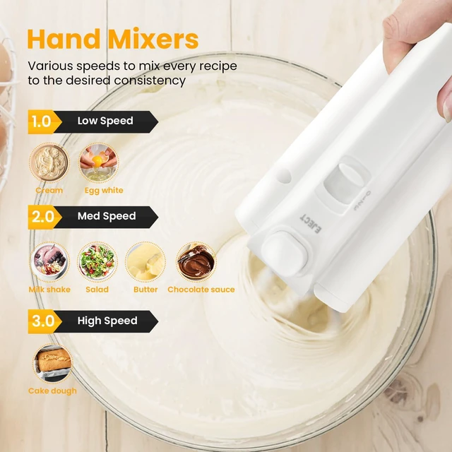 Alt view image 2 of 7 - Cordless Hand Mixer Electric, 3-Speed with Whisk, White