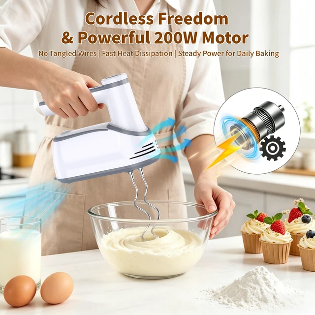 Alt view image 2 of 6 - Cordless Hand Mixer Electric, 12-Speed with Storage Case, White