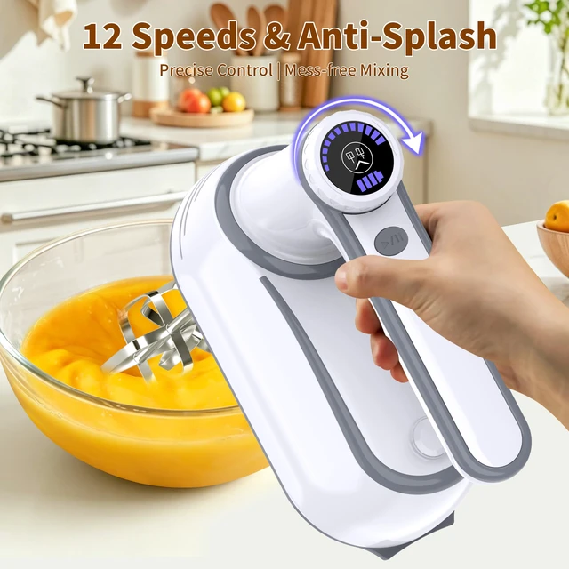 Alt view image 3 of 6 - Cordless Hand Mixer Electric, 12-Speed with Storage Case, White