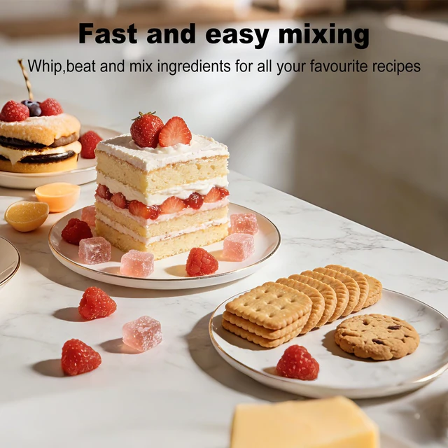 Alt view image 6 of 7 - Camic Electric Hand Mixer with 9 Speeds, Powerful Motor, Cordless Hand Mixer with Whisk, Dough Hook and Mixing Rod for Whipping Eggs, Cream, Butter, Jam, Kneading Dough and Blending (White+Black)