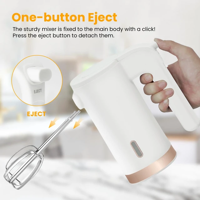 Alt view image 6 of 7 - Cordless Hand Mixer Electric, 3-Speed with Whisk, White