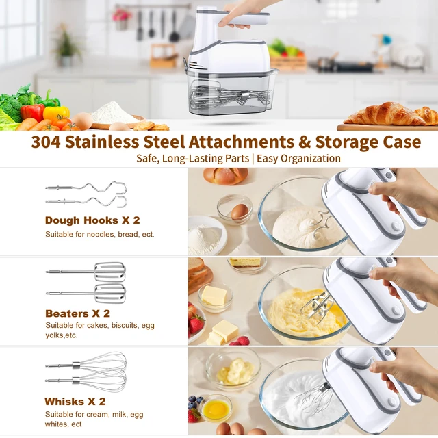 Alt view image 4 of 6 - Cordless Hand Mixer Electric, 12-Speed with Storage Case, White