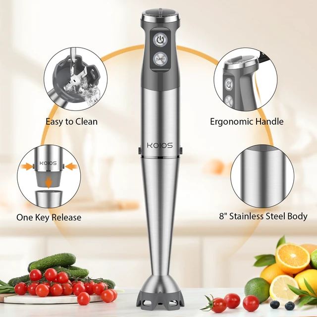 Alt view image 7 of 7 - Immersion Blender, 1000W Anti-scratch 3-in-1 Hand Blender, Upgraded 12 Speed Stainless Steel Blade Stick Blenders with Turbo Mode, Whisk and Milk Frother, Non-BPA