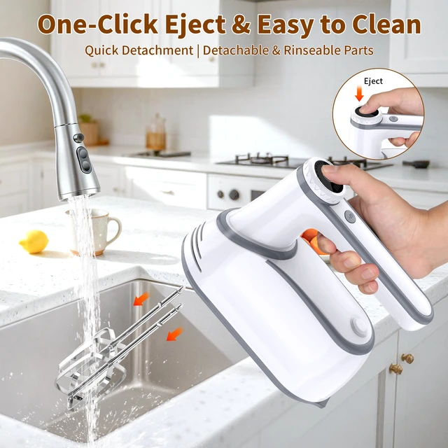 Alt view image 6 of 6 - Cordless Hand Mixer Electric, 12-Speed with Storage Case, White