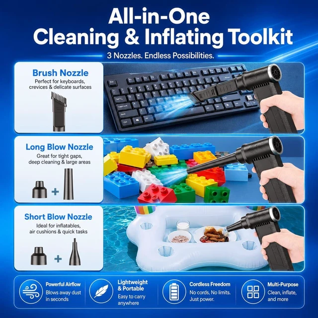Alt view image 6 of 7 - Electric Compressed Air Duster - Cordless Air Duster - Keyboard Charging