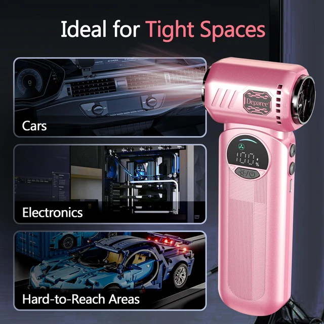 Alt view image 4 of 6 - Compressed Air Duster, 150000RPM Electric Air Duster with 6 Nozzles, Adjustable Speed, LED Light & 8000mAh Battery, Rechargeable Cordless Turbo Air Blower for Keyboard, PC, Car &Home Cleaning