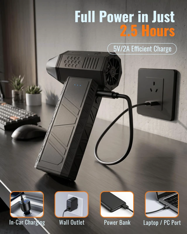 Alt view image 3 of 5 - Compressed Air Duster-110000 RPM Super Power Electric Air Duster, 3-Speed Adjustable Rechargeable Cordless Air Blower with Fast Charging, 4 Nozzle for PC, Keyboard, Car, Home, Outdoor