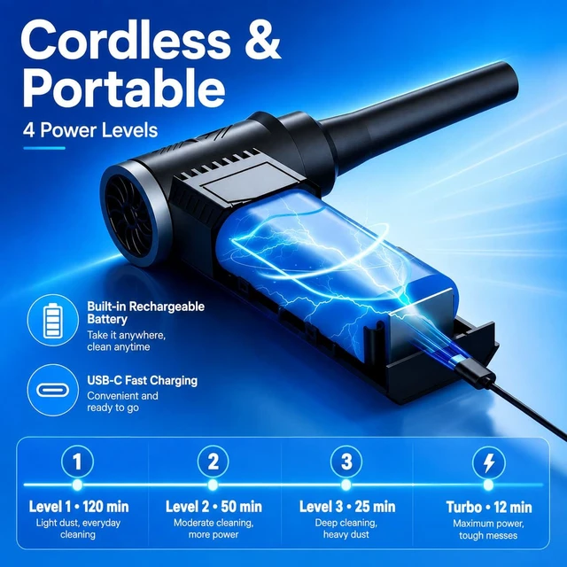 Alt view image 7 of 7 - Electric Compressed Air Duster - Cordless Air Duster - Keyboard Charging