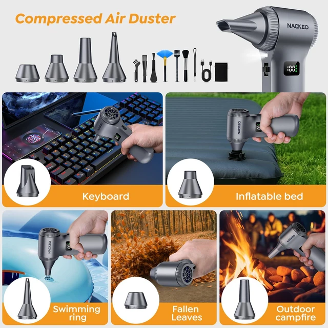 Alt view image 3 of 7 - Compressed Air Duster-230000RPM Super Power Electric Air Duster, 100-Level Adjustable Inflatable Air Blower with LED Light and Display Screen, Dust Blower for Computer, Keyboard,House, Outdoor and Car