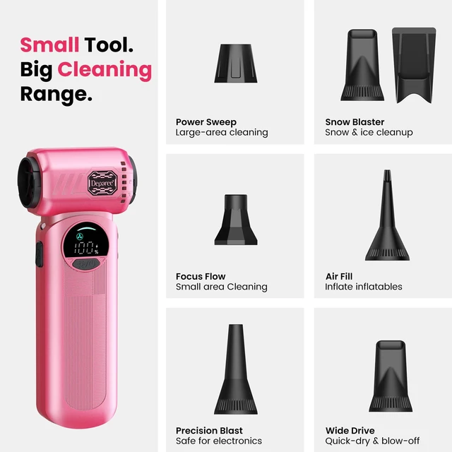 Alt view image 6 of 6 - Compressed Air Duster, 150000RPM Electric Air Duster with 6 Nozzles, Adjustable Speed, LED Light & 8000mAh Battery, Rechargeable Cordless Turbo Air Blower for Keyboard, PC, Car &Home Cleaning