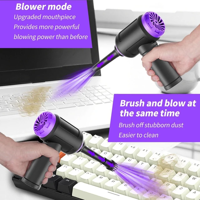 Alt view image 3 of 7 - Meudeen 14500 Pa Computer Vacuum Cleaner Mini & 110000RPM Compressed Air Duster for Keyboard Cleaning Cordless Canned Air Powerful Energy Efficient