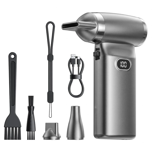 Main image of Electric Compressed Air Duster Cordless: 60 MPH High Wind Speed Mini Silvery Air Blower for Electronics Portable Computer Cleaner Hand Keyboard Cleaning Powerful Duster for Car Fans and Other Sences