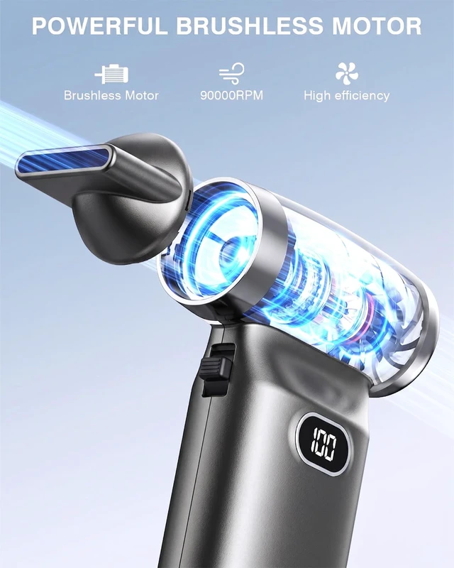 Alt view image 2 of 7 - Electric Compressed Air Duster Cordless: 60 MPH High Wind Speed Mini Silvery Air Blower for Electronics Portable Computer Cleaner Hand Keyboard Cleaning Powerful Duster for Car Fans and Other Sences