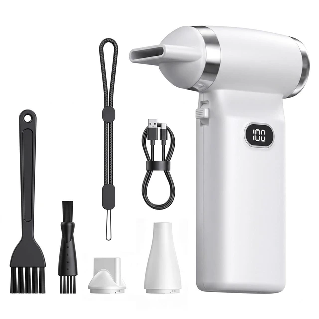 Main image of Electric Compressed Air Duster Cordless: 60 MPH High Wind Speed Mini White Air Blower for Electronics Portable Computer Cleaner Hand Keyboard Cleaning Powerful Duster for Car, Fans and Other Sences