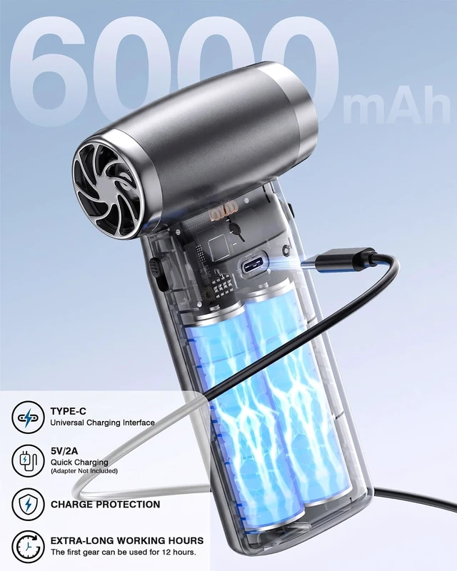 Alt view image 3 of 7 - Electric Compressed Air Duster Cordless: 60 MPH High Wind Speed Mini Silvery Air Blower for Electronics Portable Computer Cleaner Hand Keyboard Cleaning Powerful Duster for Car Fans and Other Sences