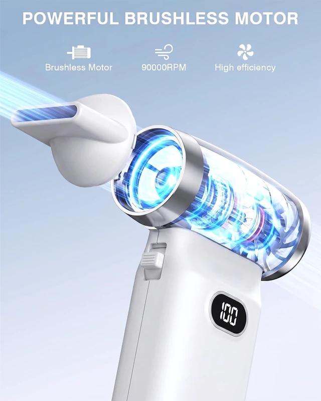 Alt view image 2 of 7 - Electric Compressed Air Duster Cordless: 60 MPH High Wind Speed Mini White Air Blower for Electronics Portable Computer Cleaner Hand Keyboard Cleaning Powerful Duster for Car, Fans and Other Sences