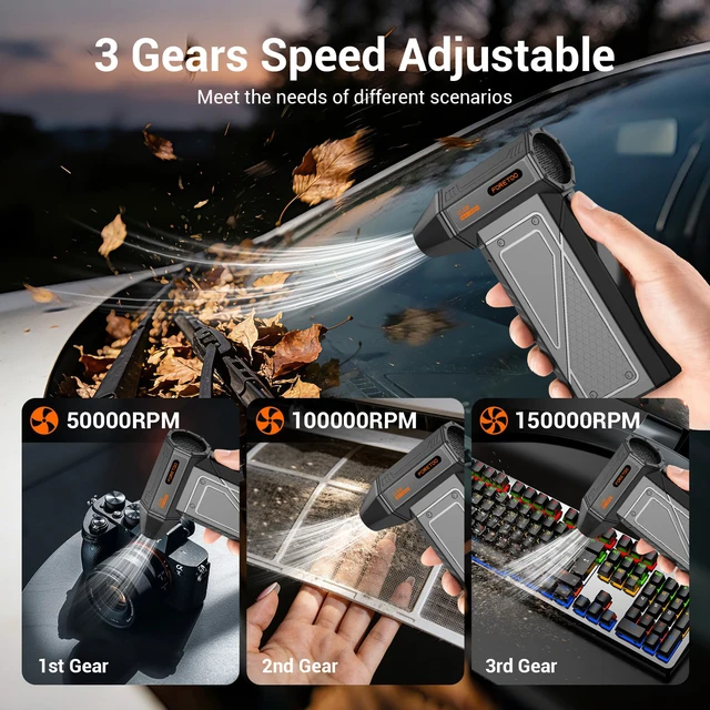 Alt view image 3 of 7 - Compressed Air Duster-150000RPM Super Power Cordless Air Duster, Rechargeable Brushless Motor Durable Power Blower with SOS LED Light,Adjustable Dust Blower for Computer, Pet,Outdoor, House and Car