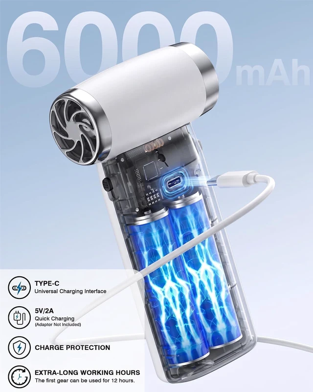 Alt view image 3 of 7 - Electric Compressed Air Duster Cordless: 60 MPH High Wind Speed Mini White Air Blower for Electronics Portable Computer Cleaner Hand Keyboard Cleaning Powerful Duster for Car, Fans and Other Sences