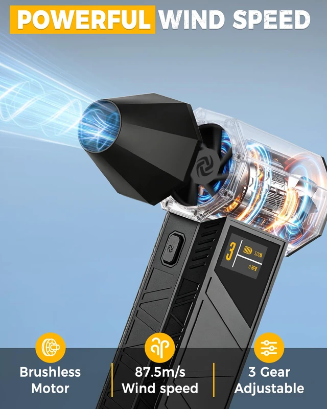 Alt view image 2 of 7 - X3PRO Electric Air Duster, Powerful Turbo Fan 3 Speed Compressed Air Duster