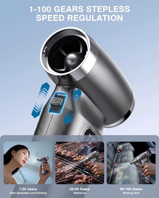 Alt view image 6 of 7 - Electric Compressed Air Duster Cordless: 60 MPH High Wind Speed Mini Silvery Air Blower for Electronics Portable Computer Cleaner Hand Keyboard Cleaning Powerful Duster for Car Fans and Other Sences