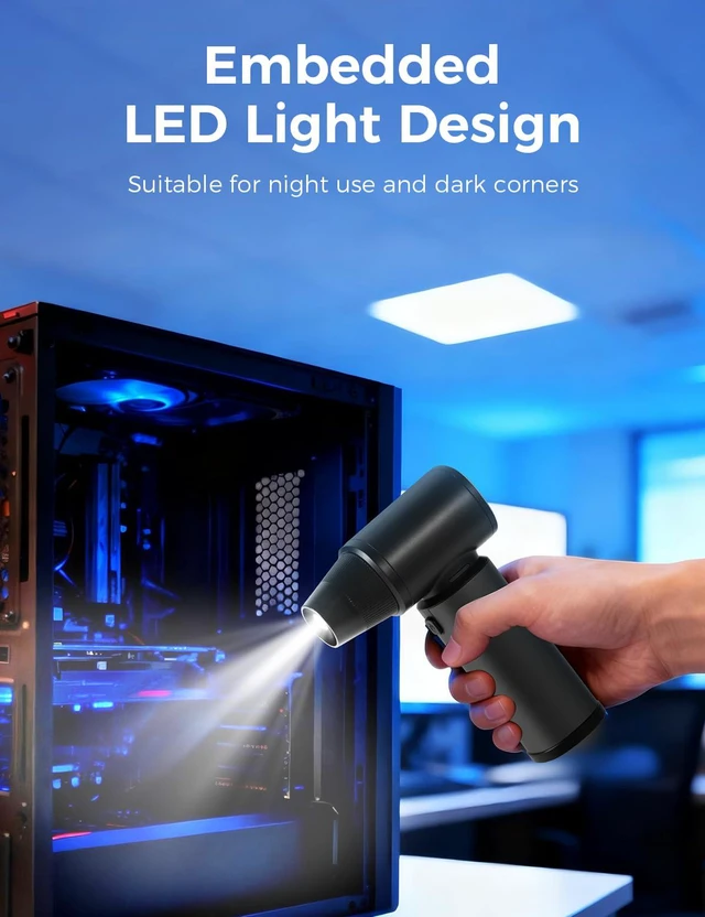 Alt view image 7 of 7 - Compressed Air Duster - 180000RPM Super Power Electric Air Duster, 3-Speed Adjustable Rechargeable Cordless Air Blower with LED Light, Dust Blower for Computer, Keyboard, Outdoor, Car and House