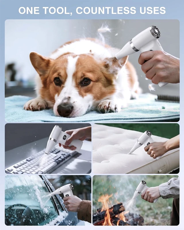 Alt view image 5 of 7 - Electric Compressed Air Duster Cordless: 60 MPH High Wind Speed Mini White Air Blower for Electronics Portable Computer Cleaner Hand Keyboard Cleaning Powerful Duster for Car, Fans and Other Sences