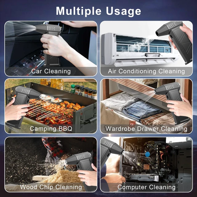 Alt view image 3 of 7 - Compressed Air Duster, 180000RPM Super Power Cordless Electric Air Duster, Rechargeable Air Blower Desk Cleaning Kit for Computer Keyboard Home Car Outdoor Dust Removal