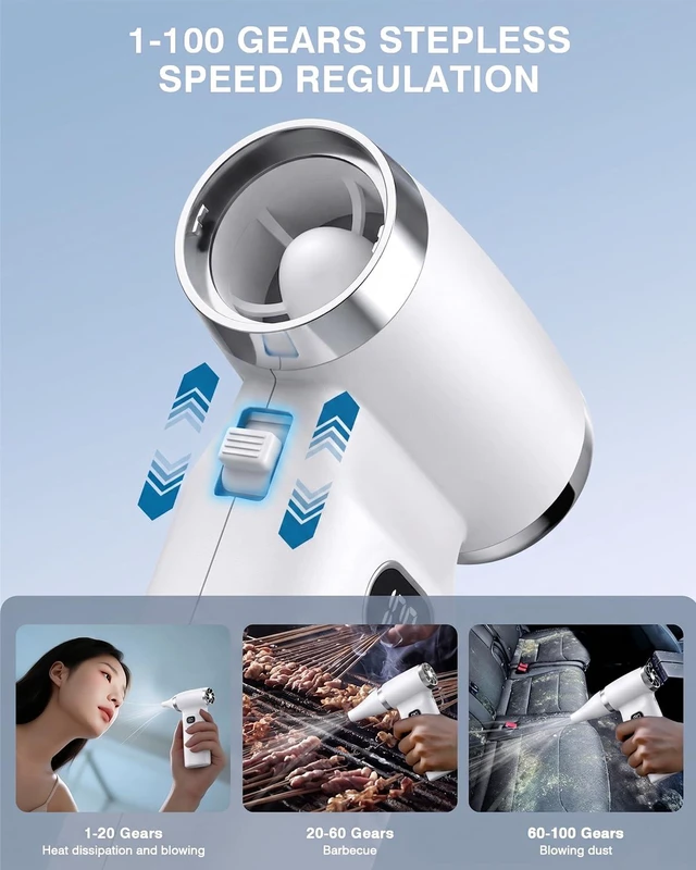 Alt view image 6 of 7 - Electric Compressed Air Duster Cordless: 60 MPH High Wind Speed Mini White Air Blower for Electronics Portable Computer Cleaner Hand Keyboard Cleaning Powerful Duster for Car, Fans and Other Sences