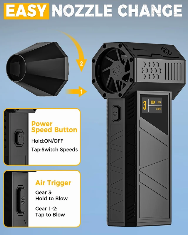 Alt view image 7 of 7 - X3PRO Electric Air Duster, Powerful Turbo Fan 3 Speed Compressed Air Duster