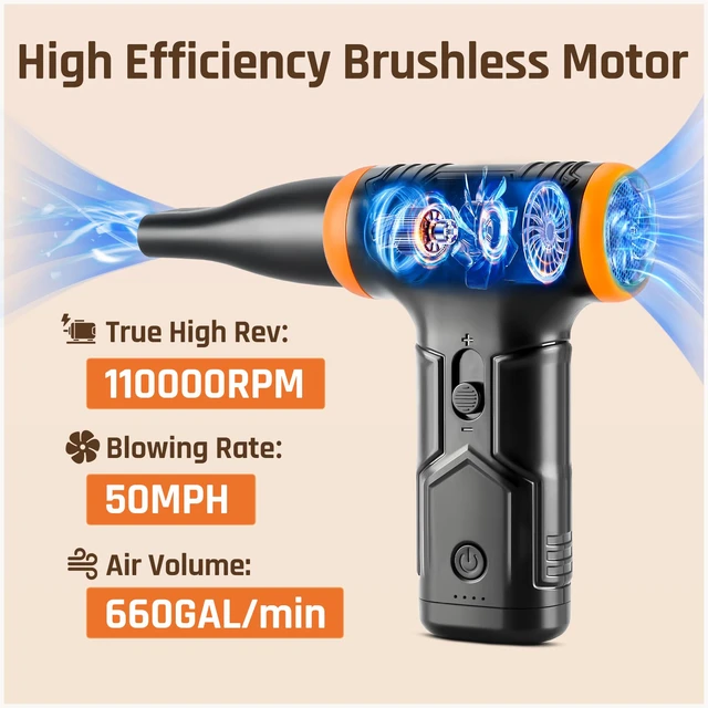 Alt view image 4 of 7 - Compressed Air Duster - Electric Air Duster 110000RPM Super Power Canned Air, Variable Speed, Fast Charging Mini Dust Blower for Computer/Keyboard/House/Outdoor and Car, Replace Air Can