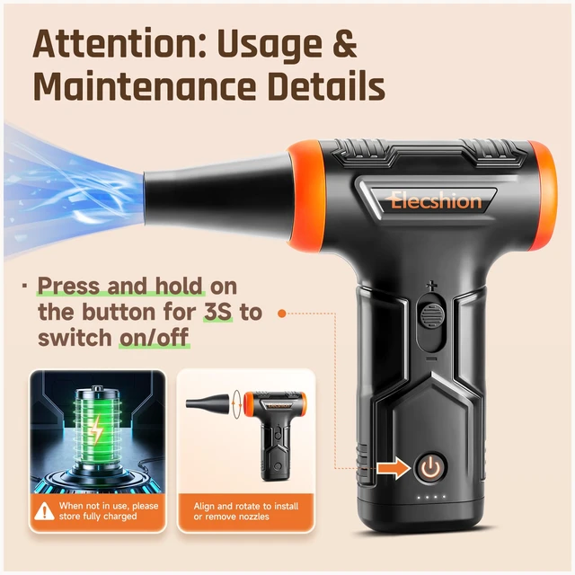 Alt view image 6 of 7 - Compressed Air Duster - Electric Air Duster 110000RPM Super Power Canned Air, Variable Speed, Fast Charging Mini Dust Blower for Computer/Keyboard/House/Outdoor and Car, Replace Air Can