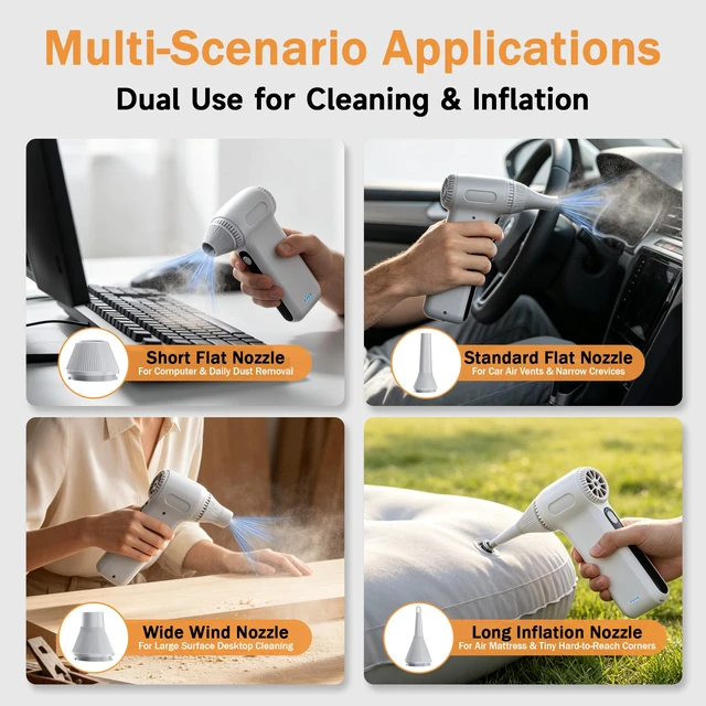 Alt view image 3 of 7 - Compressed Air Duster, Ergonomic Design 250,000 RPM Compressed Canned Air Alternative, 3-Gear Powerful Blower for Computer Keyboard, PC Cleaning,Appliance,Car,Home and Outdoor