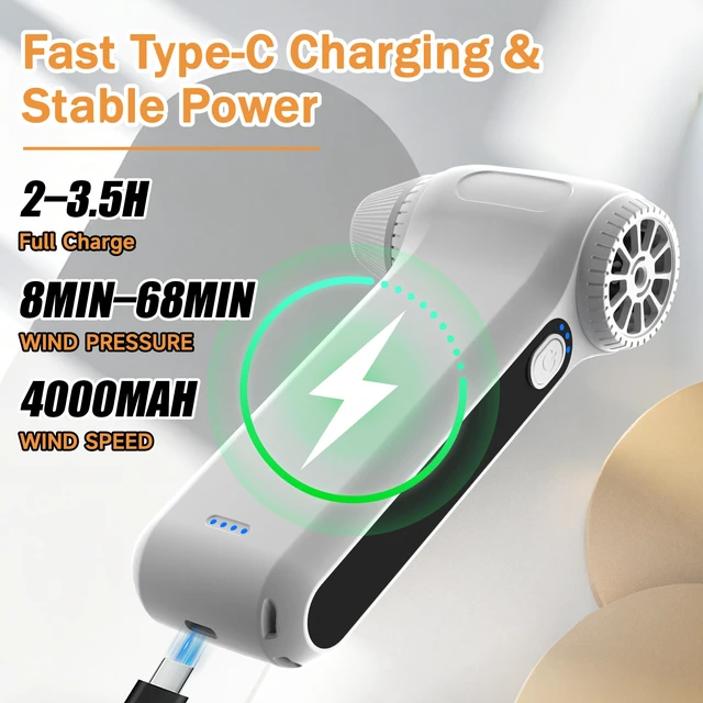 Alt view image 4 of 7 - Compressed Air Duster, Ergonomic Design 250,000 RPM Compressed Canned Air Alternative, 3-Gear Powerful Blower for Computer Keyboard, PC Cleaning,Appliance,Car,Home and Outdoor