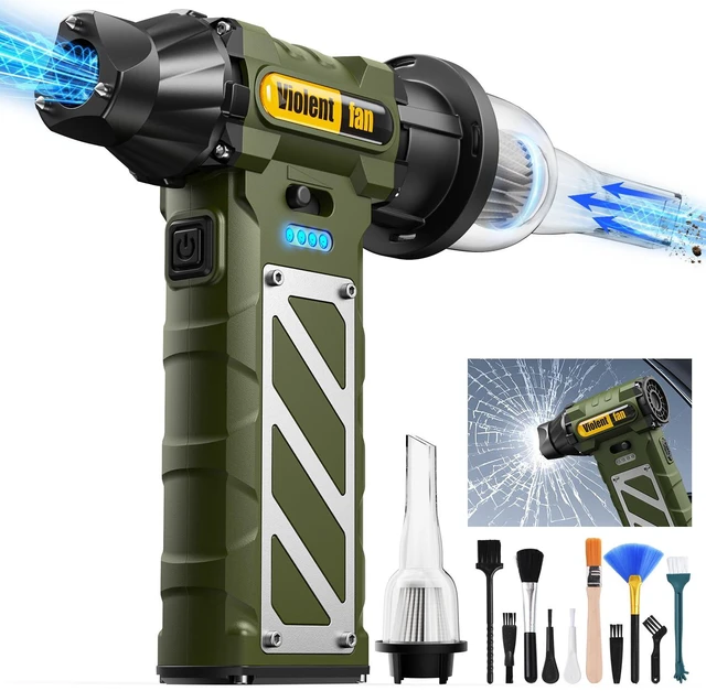 Main image of Compressed Air Duster,Infinitely Variable Speed,130000RPM Electric Jet Dry Blower with Safety Hammer,Cordless Rechargeable Air Duster for Cleaning PCs/Keyboards/Car Washing (Green)