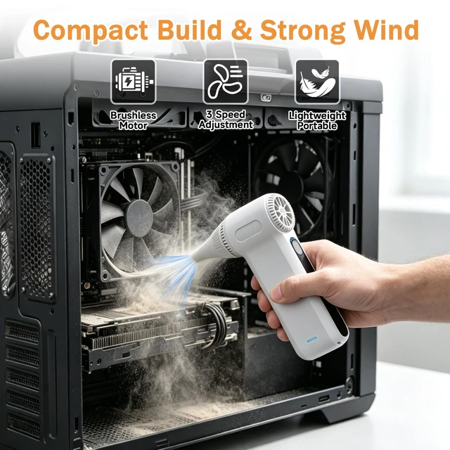 Alt view image 7 of 7 - Compressed Air Duster, Ergonomic Design 250,000 RPM Compressed Canned Air Alternative, 3-Gear Powerful Blower for Computer Keyboard, PC Cleaning,Appliance,Car,Home and Outdoor