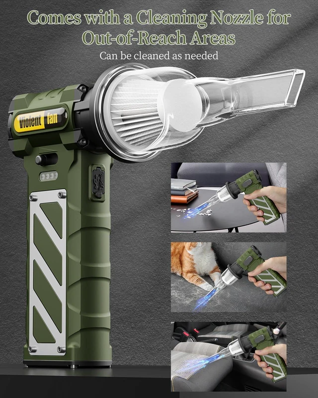 Alt view image 4 of 7 - Compressed Air Duster,Infinitely Variable Speed,130000RPM Electric Jet Dry Blower with Safety Hammer,Cordless Rechargeable Air Duster for Cleaning PCs/Keyboards/Car Washing (Green)