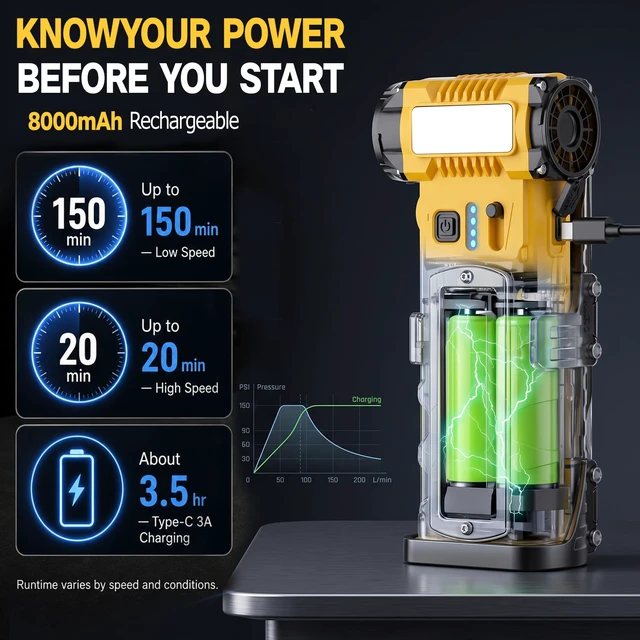 Alt view image 5 of 7 - Compressed Air Duster,7-in-1 Electric Mini Dust Blower with LED Light