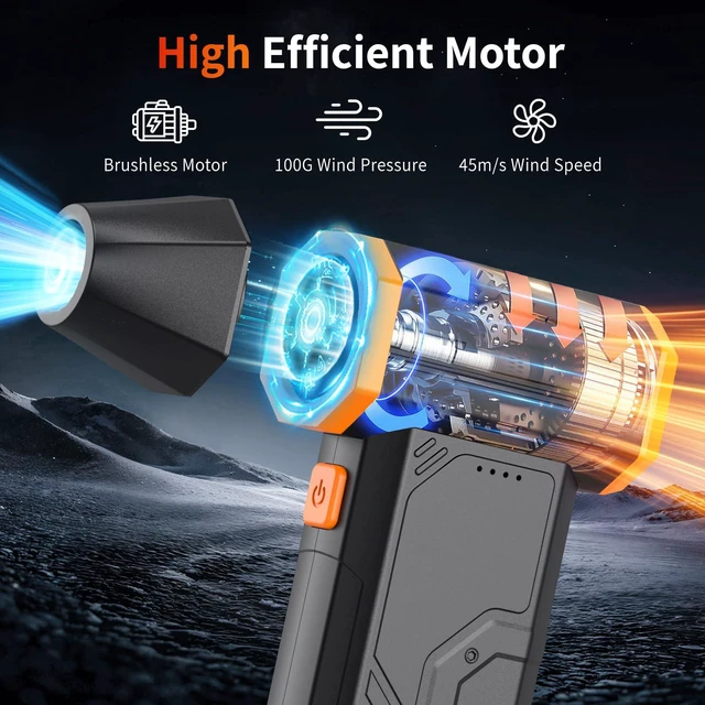 Alt view image 2 of 7 - Compressed Air Duster,110000RPM Super Power Cordless Electric Air Duster,Rechargeable Brushless Motor Blower,3-Gear Adjustable Turbo Fan Duster Blower for Computer,Car,Outdoor and House