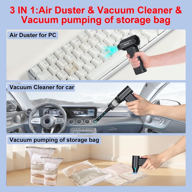 Alt view image 2 of 7 - Compressed Air Duster&Vacuum Cleaner, 3-in-1 150000RPM Cordless Air Blower